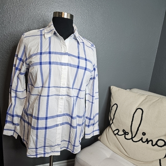 Lane Bryant white with blue stripes button front blouse size 18W - Picture 2 of 5